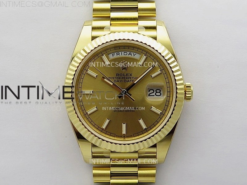 Day Date 228238 40mm 904L YG 1:1 AR+F Best Edition Gold Dial Sticks Markers on YG President Bracelet SA3255