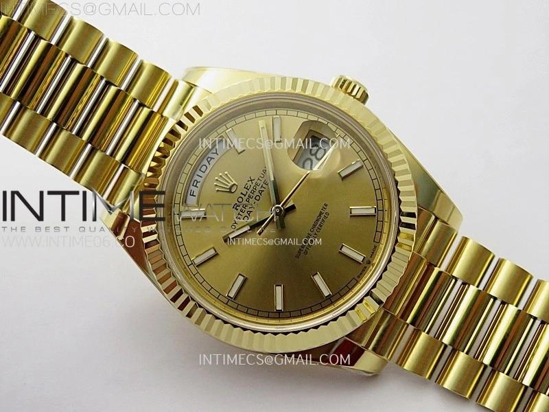 Day Date 228238 40mm 904L YG 1:1 AR+F Best Edition Gold Dial Sticks Markers on YG President Bracelet SA3255