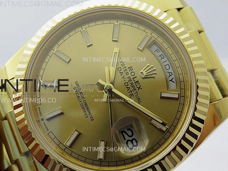 Day Date 228238 40mm 904L YG 1:1 AR+F Best Edition Gold Dial Sticks Markers on YG President Bracelet SA3255