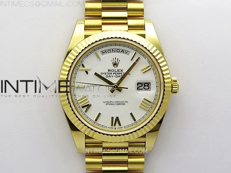 Day Date 228238 40mm 904L YG 1:1 AR+F Best Edition White Dial Roman Markers on YG President Bracelet SA3255