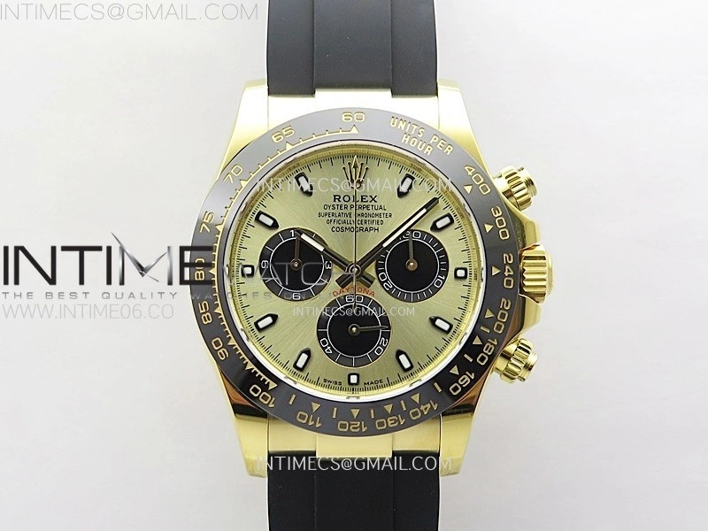 Daytona 116518 YG APSF 1:1 Best Edition YG Dial Black Subdail on Oysterflex Rubber Strap SH4130