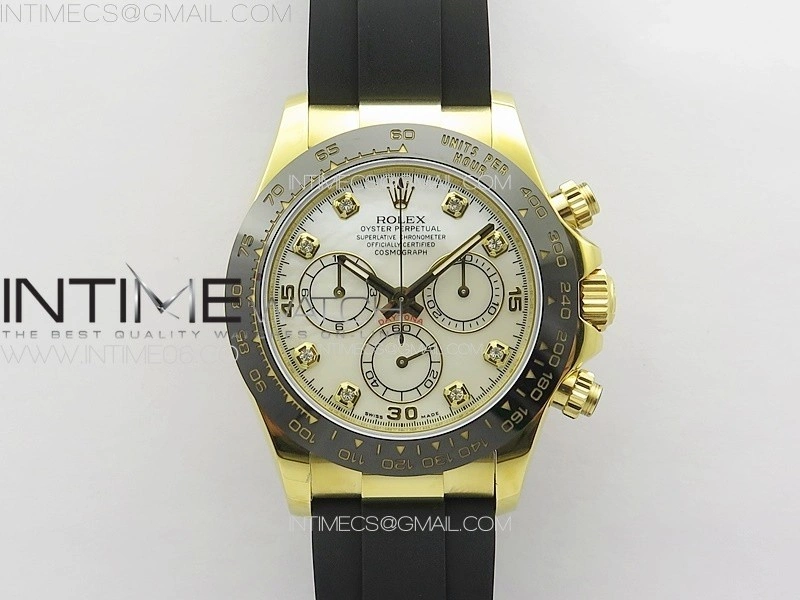 Daytona 116518LN YG APSF Best Edition White MOP Dial Crystals Markers On Rubber Strap Slim A7750