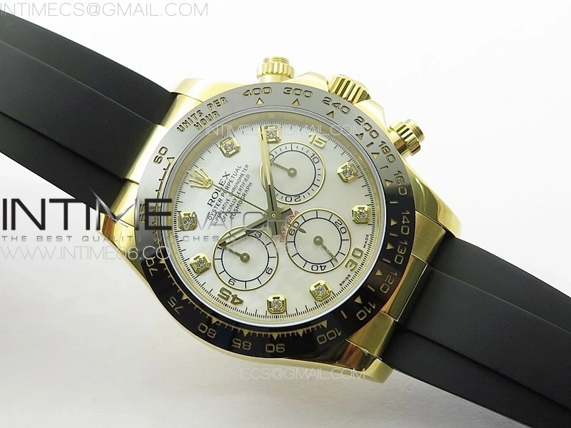 Daytona 116518LN YG APSF Best Edition White MOP Dial Crystals Markers On Rubber Strap Slim A7750