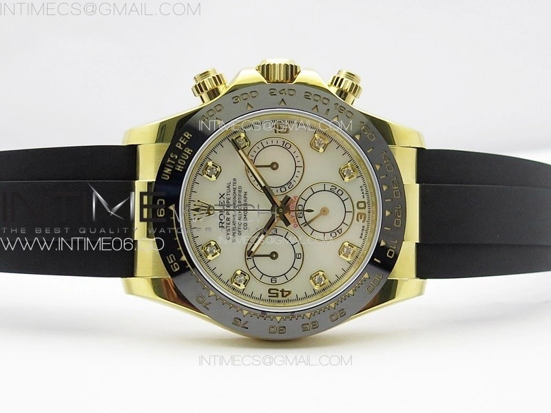 Daytona 116518LN YG APSF Best Edition White MOP Dial Crystals Markers On Rubber Strap Slim A7750