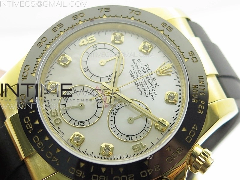 Daytona 116518LN YG APSF Best Edition White MOP Dial Crystals Markers On Rubber Strap Slim A7750