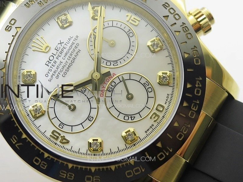 Daytona 116518LN YG APSF Best Edition White MOP Dial Crystals Markers On Rubber Strap Slim A7750