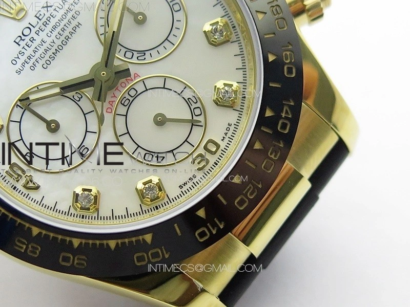 Daytona 116518LN YG APSF Best Edition White MOP Dial Crystals Markers On Rubber Strap Slim A7750