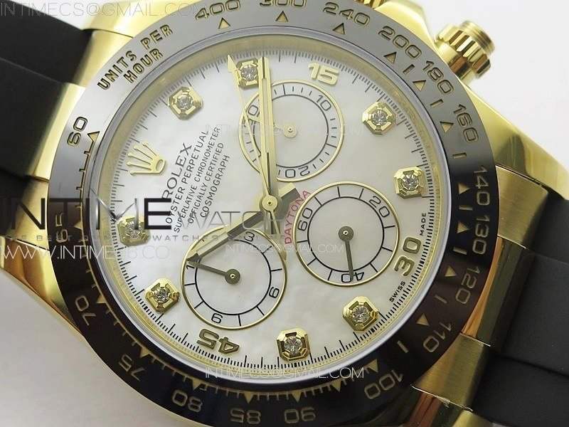 Daytona 116518LN YG APSF Best Edition White MOP Dial Crystals Markers On Rubber Strap Slim A7750