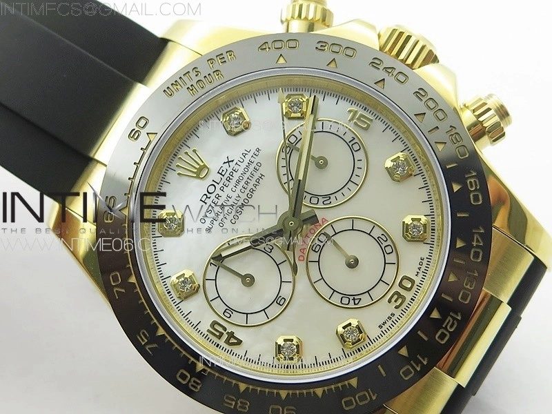 Daytona 116518LN YG APSF Best Edition White MOP Dial Crystals Markers On Rubber Strap Slim A7750