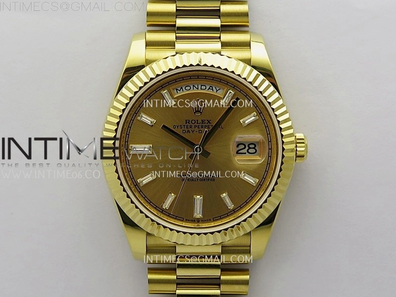 Day Date 228238 40mm YG KF 1:1 Best Edition Gold Dial Crystal Markers On RG President Bracelet SA3255