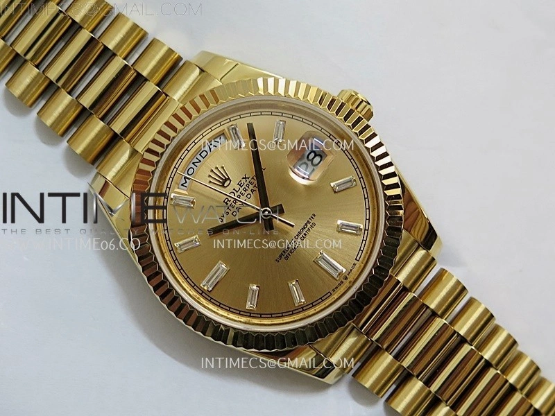 Day Date 228238 40mm YG KF 1:1 Best Edition Gold Dial Crystal Markers On RG President Bracelet SA3255