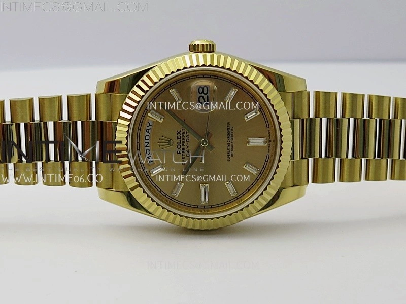 Day Date 228238 40mm YG KF 1:1 Best Edition Gold Dial Crystal Markers On RG President Bracelet SA3255