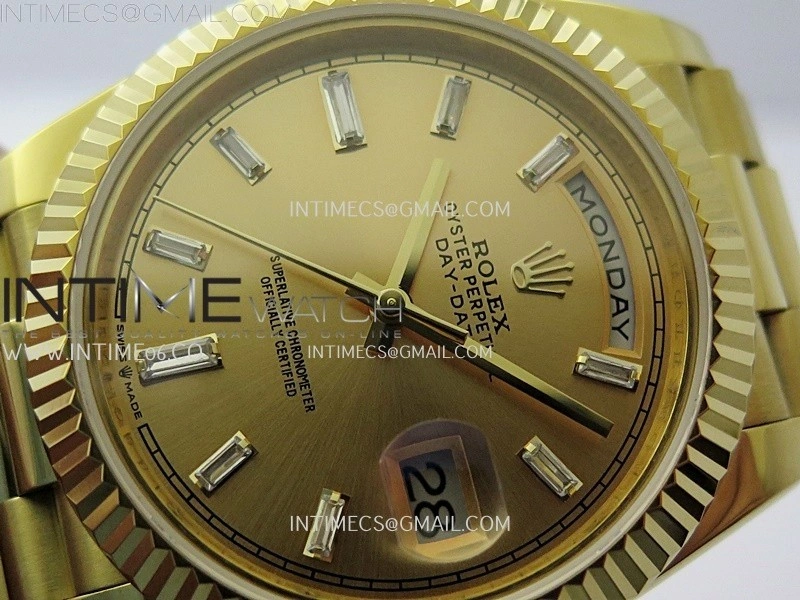 Day Date 228238 40mm YG KF 1:1 Best Edition Gold Dial Crystal Markers On RG President Bracelet SA3255