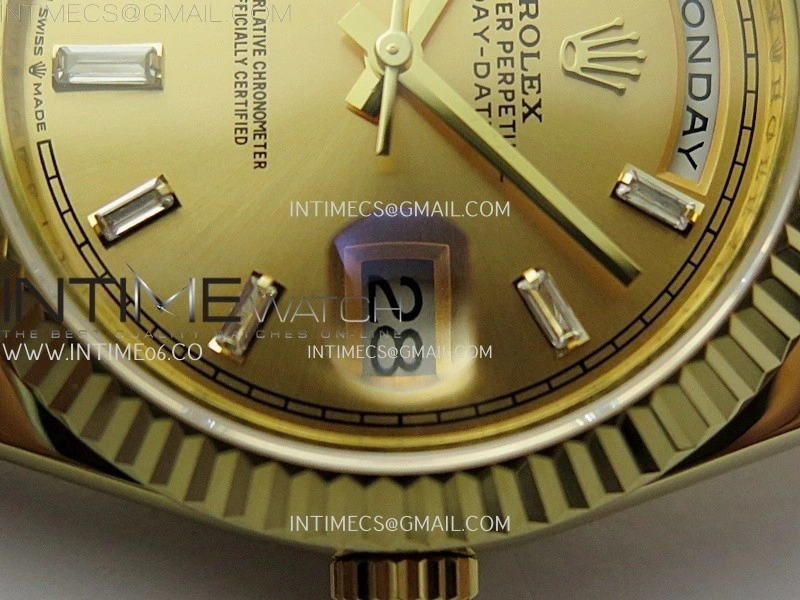 Day Date 228238 40mm YG KF 1:1 Best Edition Gold Dial Crystal Markers On RG President Bracelet SA3255