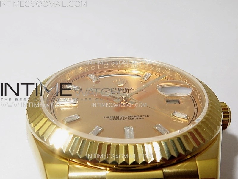 Day Date 228238 40mm YG KF 1:1 Best Edition Gold Dial Crystal Markers On RG President Bracelet SA3255