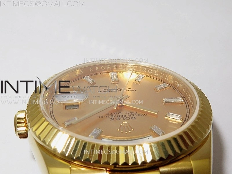 Day Date 228238 40mm YG KF 1:1 Best Edition Gold Dial Crystal Markers On RG President Bracelet SA3255