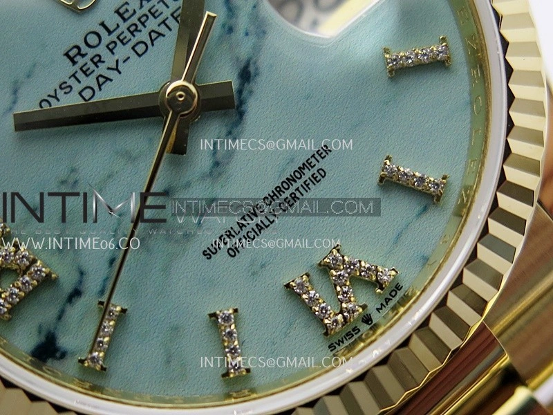 Day Date 128238 36mm YG KF 1:1 Best Edition Turquoise Dial Diamond Marker On President Bracelet A2836