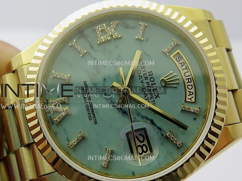 Day Date 128238 36mm YG KF 1:1 Best Edition Turquoise Dial Diamond Marker On President Bracelet A2836