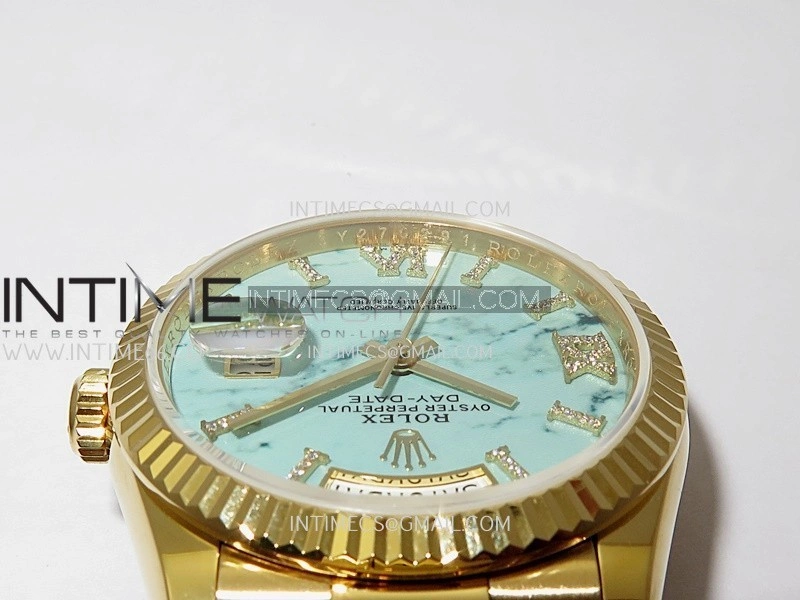 Day Date 128238 36mm YG KF 1:1 Best Edition Turquoise Dial Diamond Marker On President Bracelet A2836