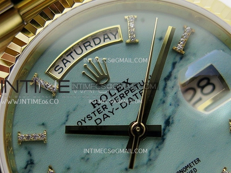 Day Date 128238 36mm YG KF 1:1 Best Edition Turquoise Dial Diamond Marker On President Bracelet A2836