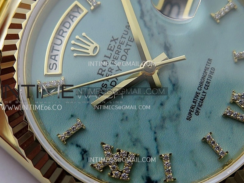 Day Date 128238 36mm YG KF 1:1 Best Edition Turquoise Dial Diamond Marker On President Bracelet A2836