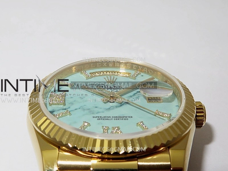 Day Date 128238 36mm YG KF 1:1 Best Edition Turquoise Dial Diamond Marker On President Bracelet A2836