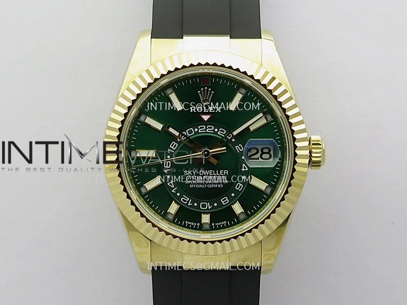 Sky-Dweller 326238 904L YG Noob 1:1 Best Edition Green Dial On Oysterflex Rubber Strap Asian 23J to 9001