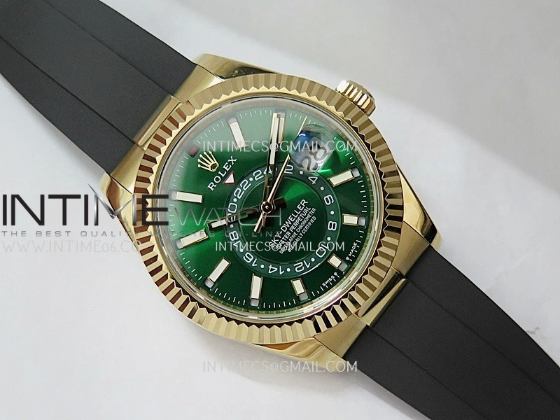 Sky-Dweller 326238 904L YG Noob 1:1 Best Edition Green Dial On Oysterflex Rubber Strap Asian 23J to 9001