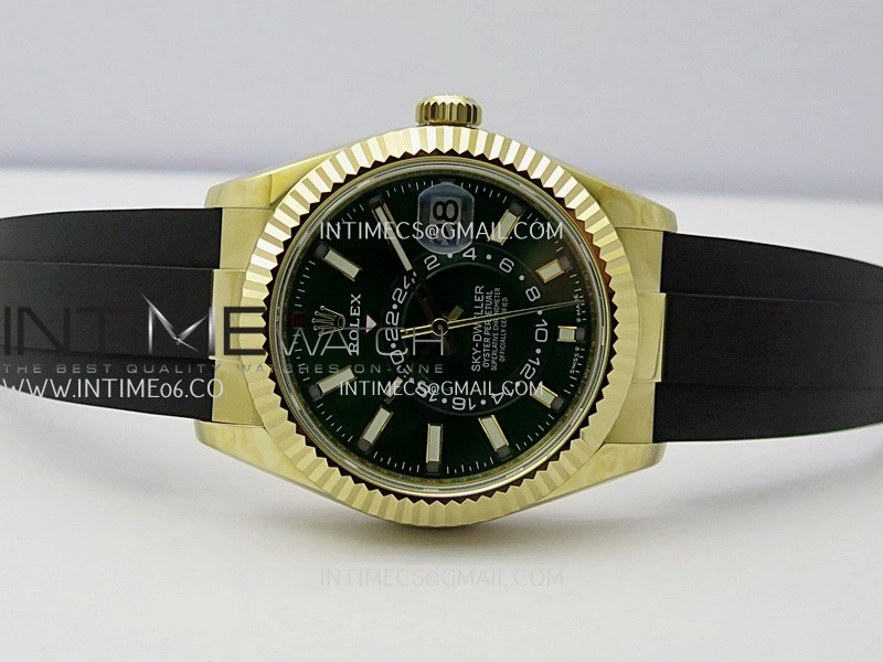 Sky-Dweller 326238 904L YG Noob 1:1 Best Edition Green Dial On Oysterflex Rubber Strap Asian 23J to 9001