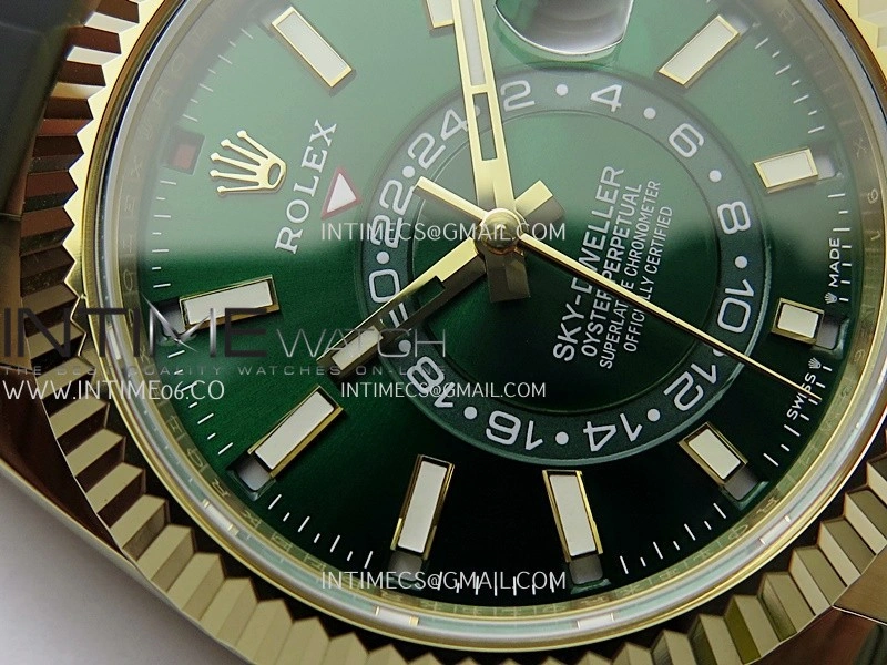 Sky-Dweller 326238 904L YG Noob 1:1 Best Edition Green Dial On Oysterflex Rubber Strap Asian 23J to 9001