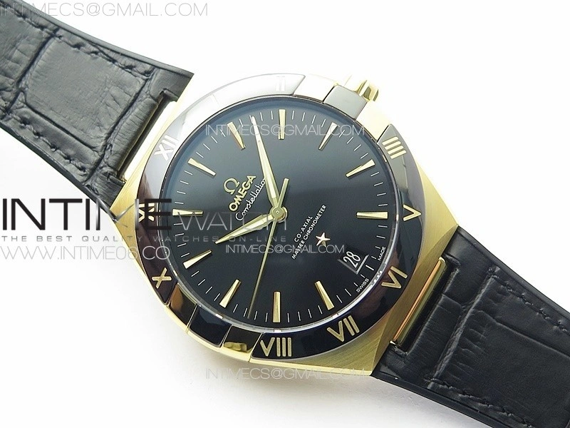 Constellation 41mm YG Black Ceramic Bezel VSF 1:1 Best Edition Black Dial on Black Gummy Strap A8900