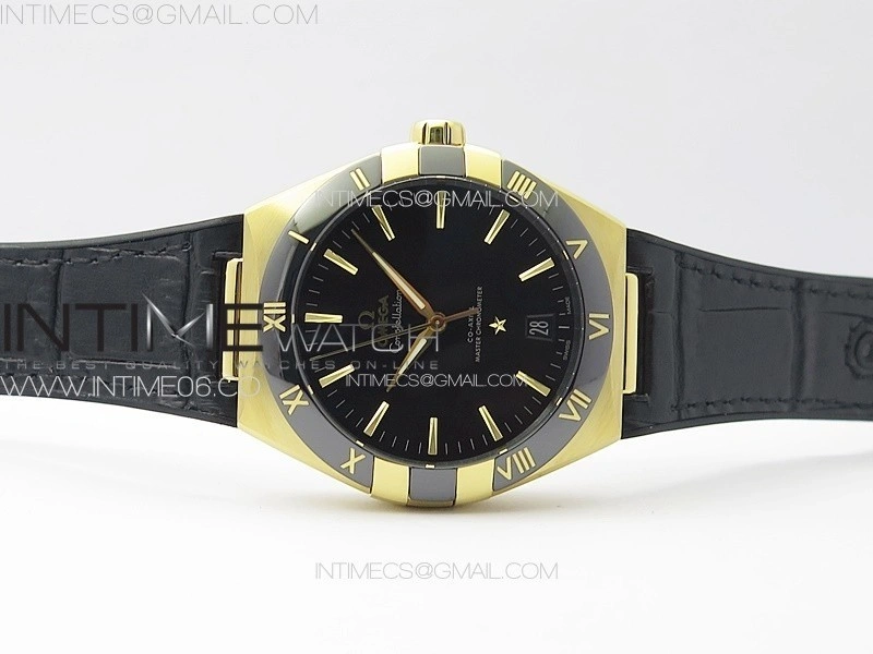 Constellation 41mm YG Black Ceramic Bezel VSF 1:1 Best Edition Black Dial on Black Gummy Strap A8900