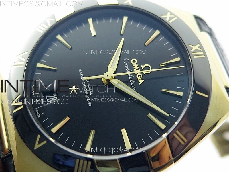 Constellation 41mm YG Black Ceramic Bezel VSF 1:1 Best Edition Black Dial on Black Gummy Strap A8900