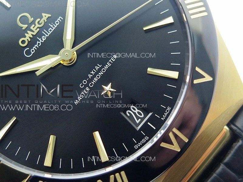 Constellation 41mm YG Black Ceramic Bezel VSF 1:1 Best Edition Black Dial on Black Gummy Strap A8900