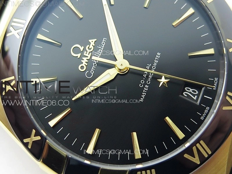 Constellation 41mm YG Black Ceramic Bezel VSF 1:1 Best Edition Black Dial on Black Gummy Strap A8900