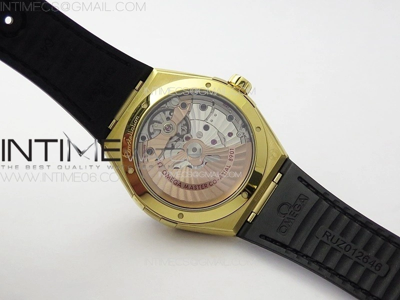Constellation 41mm YG Black Ceramic Bezel VSF 1:1 Best Edition Black Dial on Black Gummy Strap A8900