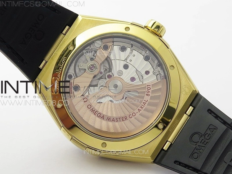 Constellation 41mm YG Black Ceramic Bezel VSF 1:1 Best Edition Black Dial on Black Gummy Strap A8900