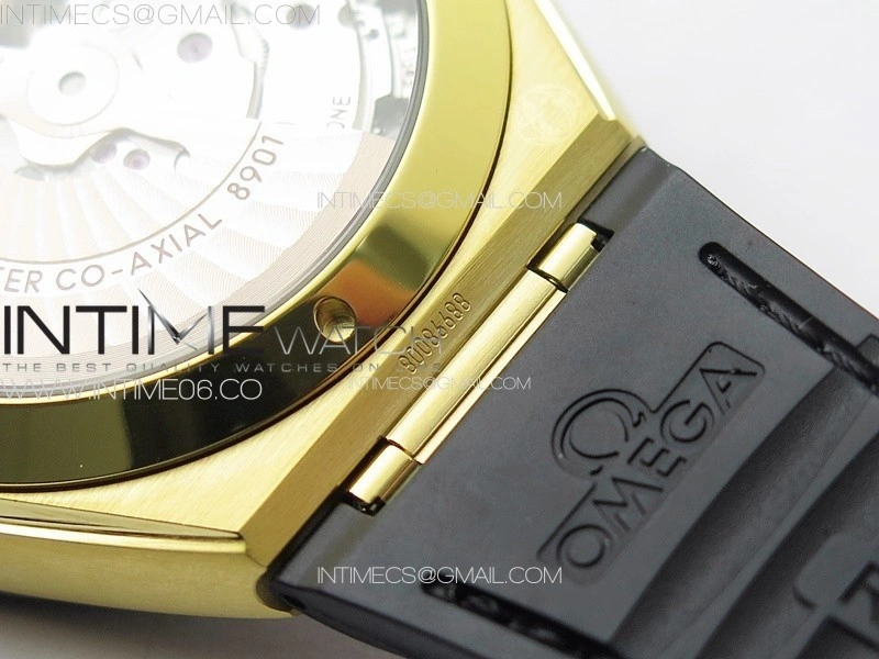 Constellation 41mm YG Black Ceramic Bezel VSF 1:1 Best Edition Black Dial on Black Gummy Strap A8900