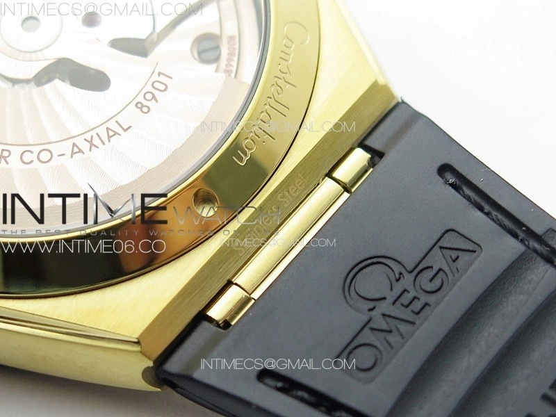Constellation 41mm YG Black Ceramic Bezel VSF 1:1 Best Edition Black Dial on Black Gummy Strap A8900