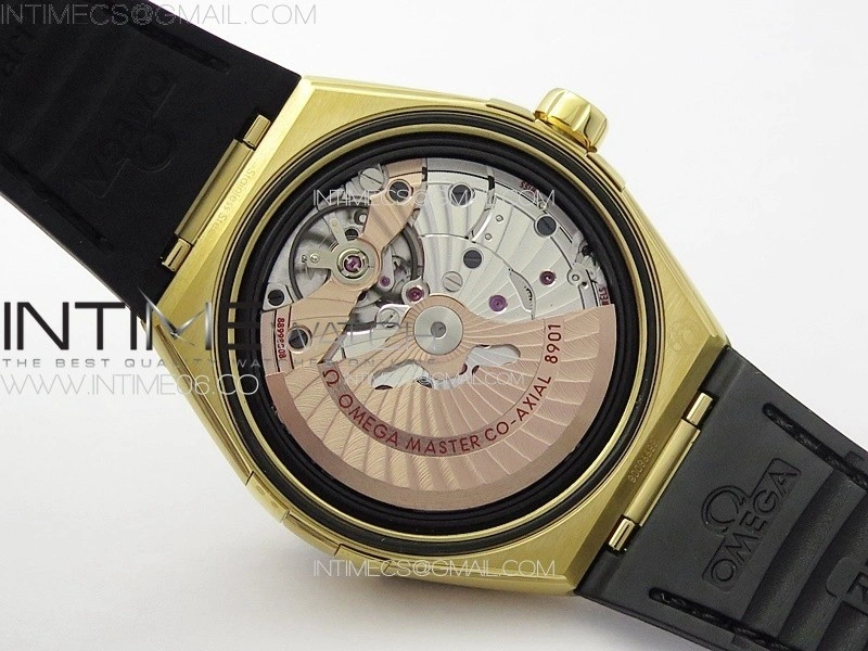 Constellation 41mm YG Black Ceramic Bezel VSF 1:1 Best Edition Black Dial on Black Gummy Strap A8900