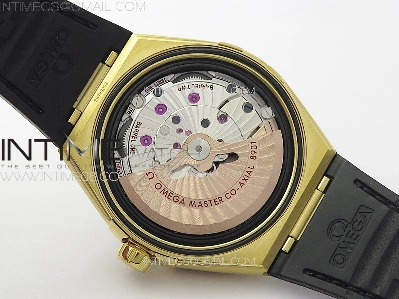 Constellation 41mm YG Black Ceramic Bezel VSF 1:1 Best Edition Black Dial on Black Gummy Strap A8900