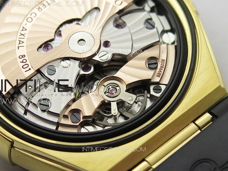 Constellation 41mm YG Black Ceramic Bezel VSF 1:1 Best Edition Black Dial on Black Gummy Strap A8900