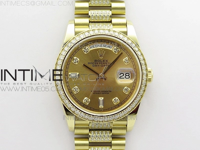 Day-Date 36 128235 YG Crystal BP Best Edition YG Crystal Marker Dial on YG President Bracelet A2836