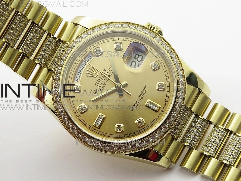 Day-Date 36 128235 YG Crystal BP Best Edition YG Crystal Marker Dial on YG President Bracelet A2836