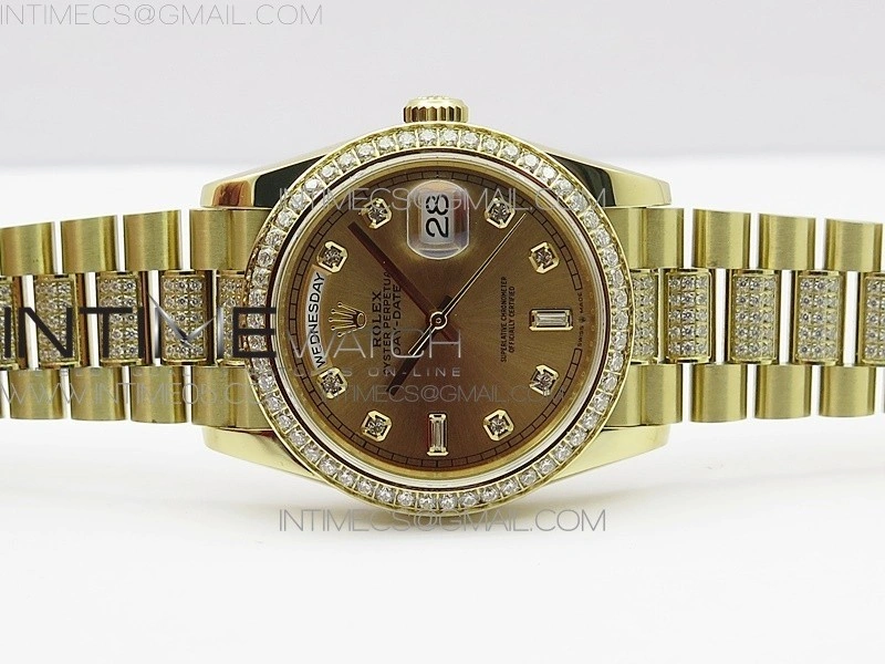 Day-Date 36 128235 YG Crystal BP Best Edition YG Crystal Marker Dial on YG President Bracelet A2836