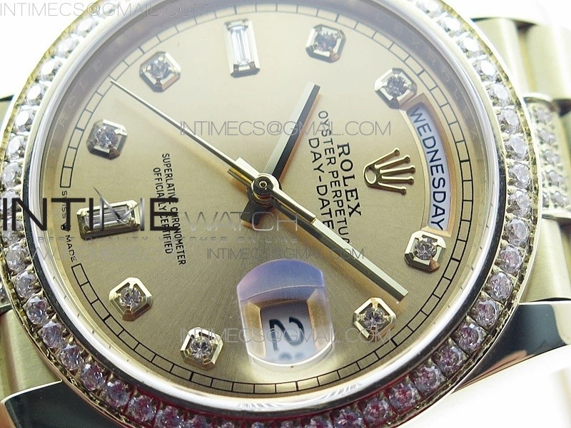 Day-Date 36 128235 YG Crystal BP Best Edition YG Crystal Marker Dial on YG President Bracelet A2836