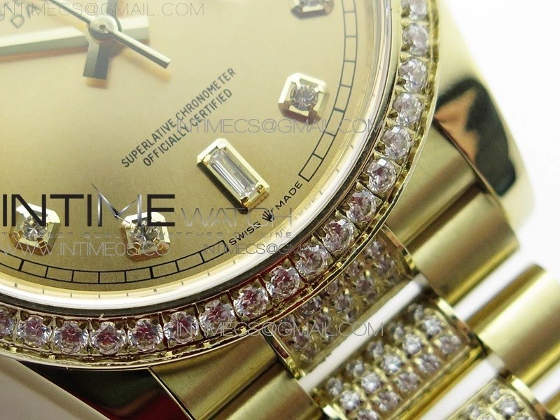 Day-Date 36 128235 YG Crystal BP Best Edition YG Crystal Marker Dial on YG President Bracelet A2836