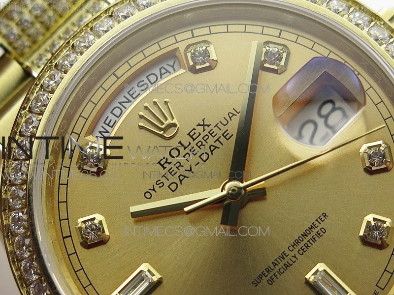 Day-Date 36 128235 YG Crystal BP Best Edition YG Crystal Marker Dial on YG President Bracelet A2836