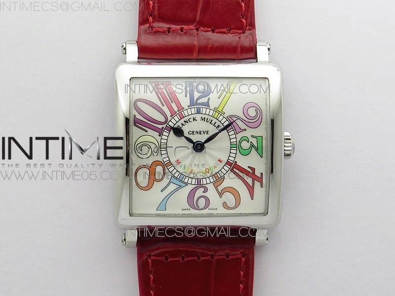 Master Square SS Ladies ZF 1:1 Best Edition White Colorful Arabic Dial on Red Leather Strap Ronda Quartz