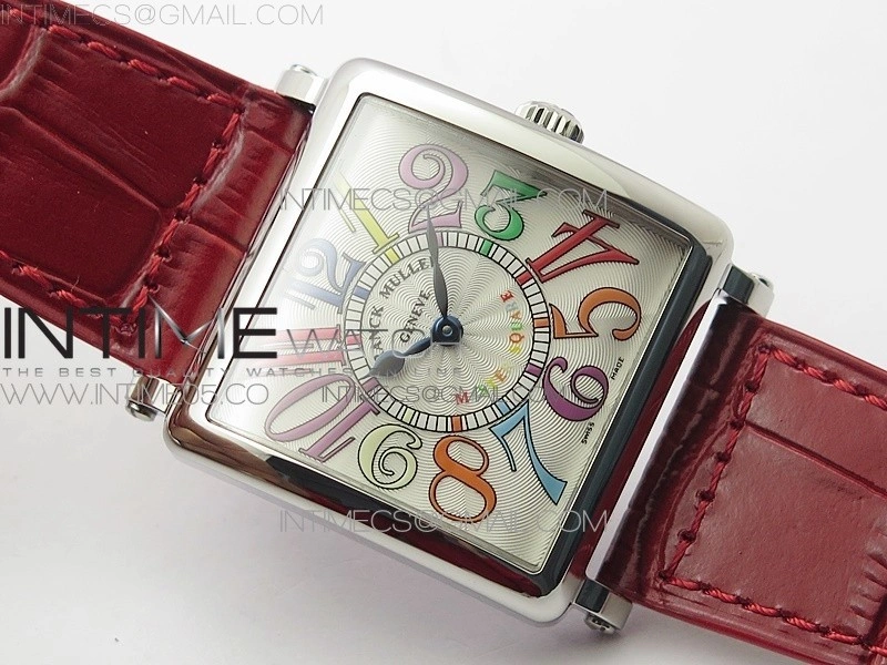 Master Square SS Ladies ZF 1:1 Best Edition White Colorful Arabic Dial on Red Leather Strap Ronda Quartz